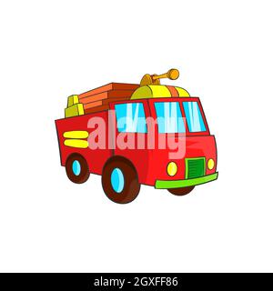 Feuer LKW-Symbol in Cartoon-Stil isoliert auf weißem Hintergrund. Transportsymbol Stockfoto
