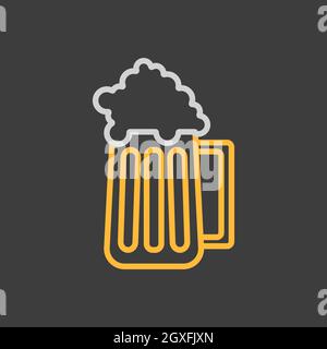 Bierglas-Vektorsymbol auf dunklem Hintergrund. Grill und grill Schild. Graph Symbol für Kochen Website und Apps Design, Logo, App, UI Stockfoto