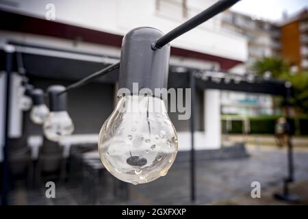 Detail der Außenbeleuchtung, Strom und Licht, Dekoration Stockfoto