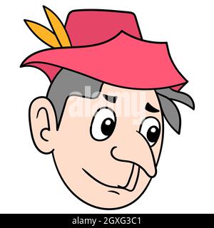 robin Hood Kerl Kopf trägt einen roten Hut Stock Vektor