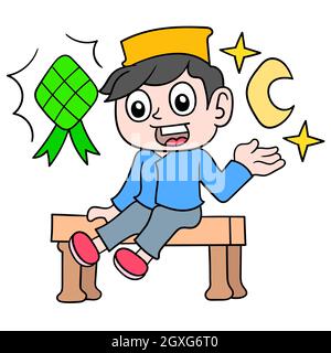 Junge mit Mütze, um den muslimischen ramadan willkommen zu heißen Stock Vektor