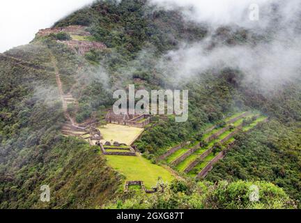 Choquequirao, eine der besten Inka-Ruinen in Peru. Choquequirao Inca Wanderweg in der Nähe von Machu Picchu. Cuzco Region in Peru Stockfoto