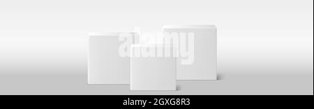 Realistisches Grau - weißes Studio, weiße Würfel Podium - Vektor-Illustration Stockfoto