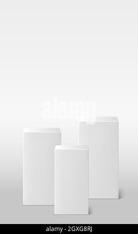 Realistisches Grau - weißes Studio, weiße Würfel Podium - Vektor-Illustration Stockfoto
