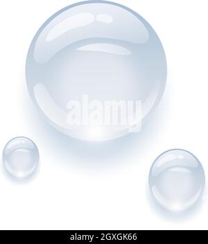 Realistische transparente Wassertropfen auf bunten Hintergründen. Vektorgrafik. Fällt Wasserregen Stock Vektor