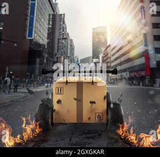 Konzept der schnellen PrioritätLieferung mit einem schnellen Karton Stockfoto