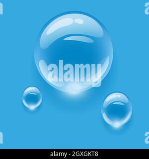 Realistische transparente Wassertropfen auf bunten Hintergründen. Vektorgrafik. Fällt Wasserregen Stock Vektor