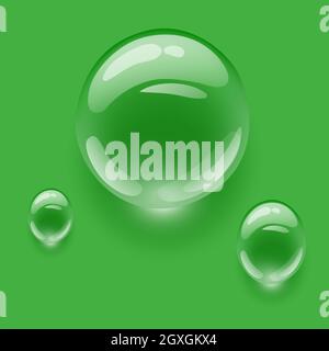 Realistische transparente Wassertropfen auf bunten Hintergründen. Vektorgrafik. Fällt Wasserregen Stock Vektor