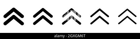 Richten Sie das Symbol für die Aufwärts-Wischpfeile mit unterschiedlicher Breite ein. Vektorschaltflächen auf weißem Hintergrund isoliert Stock Vektor