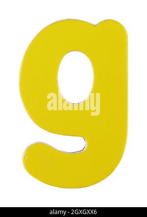 Ein kleiner g magnetischer Buchstabe auf Weiß mit Ausschnitt Pfad Stockfoto