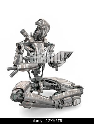 Mega Drohne Soldat Roboter ist mit einem Tablet, 3d-Illustration Stockfoto