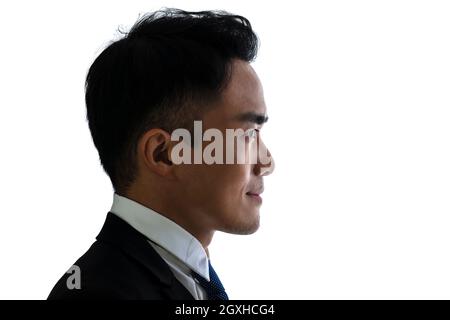 Seitenansicht Silhouette von Business man Isolate auf weiß Stockfoto