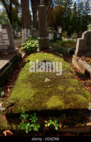 Sighisoara, Rumänien - 19. September 2021: Bilder mit dem alten Friedhof in Sighisoara, einige Grabsteine aus dem 13. Jahrhundert Stockfoto