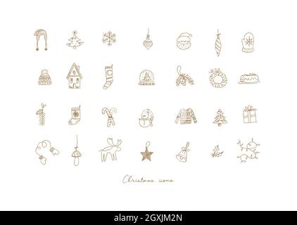 Weihnachtssymbole zeichnen im Handskizzenstil auf hellem Hintergrund Stock Vektor