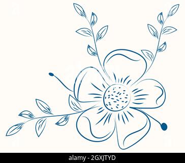 Dünne Strichsilhouetten aus Gras, Blumen und Kräutern auf hellem Hintergrund. Handgezeichnete Skizze Einfache flache Vektordarstellung Stock Vektor