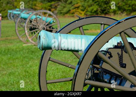 Manassas, Virginia - 29. September 2021: Detail eines historischen Bürgerkriegs-Kanons auf Henry Hill im Manassas Battlefield National Park (Battle of Bull Run). Stockfoto