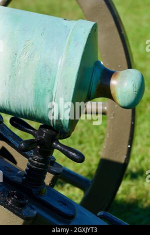 Manassas, Virginia - 29. September 2021: Detail eines historischen Bürgerkriegs-Kanons auf Henry Hill im Manassas Battlefield National Park (Battle of Bull Run). Stockfoto