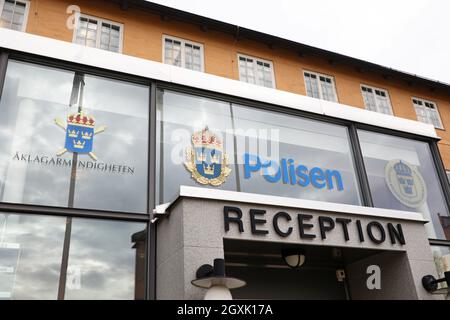 Polizeiwache, die schwedische Staatsanwaltschaft und das Schwedische Nationale Gerichtszentrum in Linköping, Schweden. Stockfoto