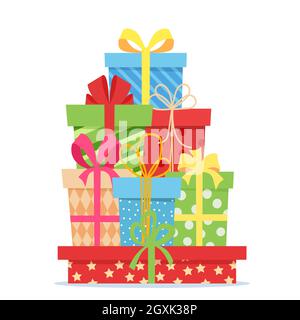 Geschenke mit Schleifen und Bändern. Stock Vektor