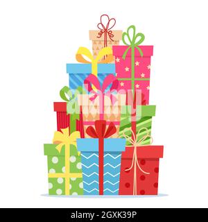 Geschenke mit Schleifen und Bändern. Stock Vektor