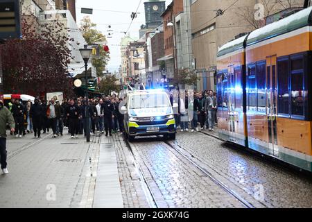 Hammarby-Fans auf der Drottninggatan Sonntagsmatch in Allsvenskan zwischen IFK Norrköping-Hammarby IF in der Platinumcars Arena, Norrköping, Schweden 3. Oktober 2021. Stockfoto