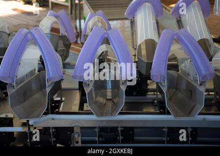 Automatisierter Größensorter und Gewichtsausgleich für aquakulturiertes Seabream, Ainan, Japan Stockfoto