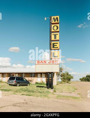 Motel San Jon Vintage-Schild, an der Route 66 in New Mexico Stockfoto