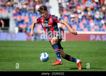 Renato Dall&#39;Ara Stadium, Bologna, Italien, 03. Oktober 2021, Aaron Hickey (Bologna) Portrait in Aktion während des FC Bologna gegen SS Lazio - Italienischer Foo Stockfoto