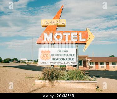 La Mesa Motel Vintage-Schild, an der Route 66 in Santa Rosa, New Mexico Stockfoto