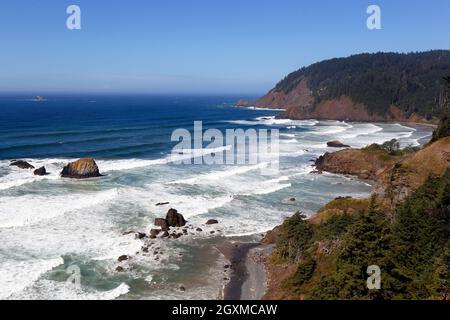 Blick auf die Küste von Oregon vom Indian Beach Trail im Ecola State Park. [Siehe zusätzliche Informationen für die vollständige Beschriftung]. Stockfoto