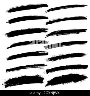 Satz schwarzer Farbschleimverschmierungen. Vektorgrafik. Schmutzige künstlerische Design-Kollektion für Rahmen, Schilder, Banner, Symbole, Drucke, Internet Stock Vektor