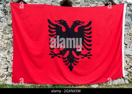 Albanische Flagge, Albanien Stockfoto