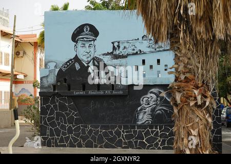 Wandbild Oberst Abailardo Amado, Bairro de Brasil, Stadtbezirk Praia, Praia, Santiago, Kapverdische Inseln, Kap Verde Stockfoto