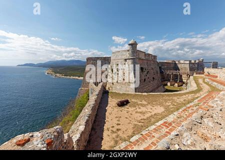 El Castillo de San Pedro de la Roca oder Festung El Morro, Castillo El Morro, Santiago de Cuba, Provinz Santiago de Cuba, Karibik, Kuba, Karibik Stockfoto