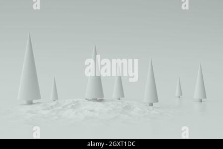Weiße weihnachtsbäume Hintergrund 3d-Illustration Stockfoto