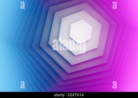3D Illustration blau und rosa futuristische und kreative geometrische Hexagon Muster Tapete. Trendige Komposition mit Farbverlauf. Bunte Halbton Gra Stockfoto