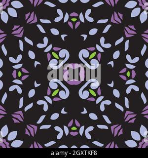 Schönes nahtloses Blumenmuster mit Mandala. Nahtloser Hintergrund im Doodle-Stil. Mosaik-Blumenmuster für Design und Mode. Stock Vektor