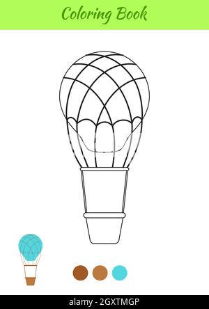 Malbuch Heißluftballon für Kinder. Pädagogische Aktivitätsseite für Kinder im Vorschulalter und Kleinkinder mit Transport. Druckbares Arbeitsblatt. Zeichentrickfilm c Stock Vektor