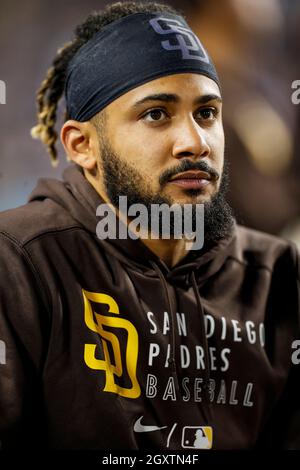 San Diego Padres Shortstop Fernando Tatis Jr. (23) schaut während eines MLB-Spiels in der regulären Saison gegen die Los Angeles Dodgers am Mittwoch, den 29. September Stockfoto