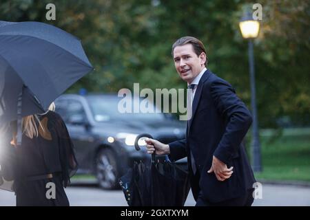 Brdo Pri Kranju, Slowenien. Oktober 2021. Bundeskanzler Sebastian kurz trifft auf den EU-Westbalkan-Gipfel ein, der am 6. Oktober 2021 stattfinden wird. (Foto: Luka Dakskobler/SOPA Images/Sipa USA) Quelle: SIPA USA/Alamy Live News Stockfoto