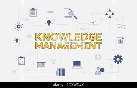Wissensmanagement-Konzept mit Symbolsatz mit großem Wort oder Text auf Vektordarstellung in der Mitte Stockfoto