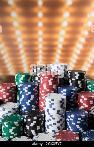 Classic Casino, Poker Chips Hintergrund Stockfoto