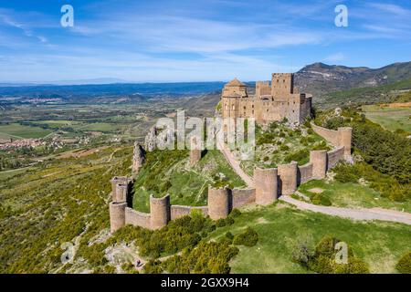 Das Schloss von Loarre ist eine romanische Burg und Abtei in der autonomen Region Aragon in Spanien. Es ist die älteste Burg Spaniens Stockfoto