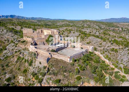 Schloss der Templer in Miravet, Provinz Tarragona. Spanien. Stockfoto