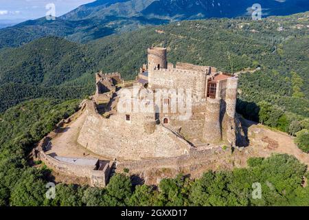 Mittelalterliche Burg Montsoriu. Im Naturpark Montseny Katalonien Spanien Stockfoto