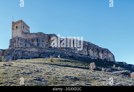 Homenaje Turm der Burg Atienza mittelalterliche Festung des zwölften Century (Route of Cid and Don Quixote) Provinz Guadalajara Castilla La Mancha Spanien Stockfoto