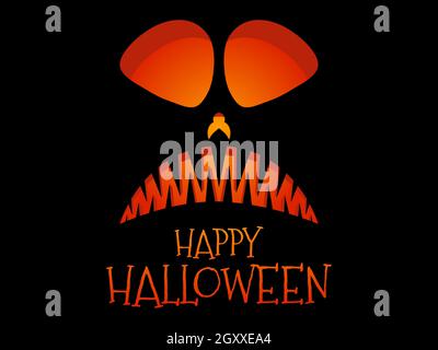Happy Halloween gruseliges Kürbisgesicht. Halloween Jack O Laterne. Leuchtende Laterne mit einem Kürbisgesicht. Entwerfen Sie eine Vorlage für Einladungen, Broschüren und gre Stock Vektor