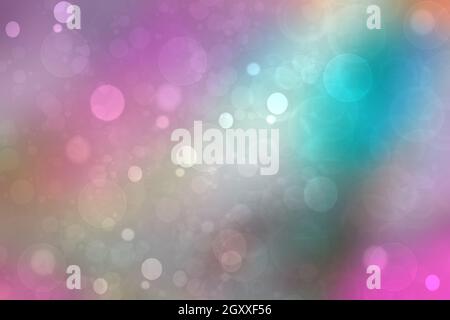 Abstrakt frisch lebhaft bunt gradient blau rosa Fantasy-Regenbogen-Hintergrundtextur mit glatten Strahlen und uncookierten Bokeh-Lichtern. Wunderschönes farbenfrohes PA Stockfoto