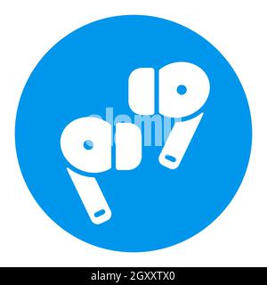 Paar kabellose Ohrhörer mit weißem Glyphen-Symbol. Graph-Symbol für Musik und Sound Website und Apps Design, Logo, App, UI Stockfoto