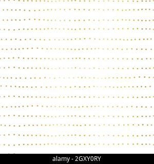 Golden Dots Linien nahtlose abstrakte Doodle Vektor-Muster. Wiederholtes Streifenmuster mit wunderlichen Linien, handgezeichnete Punkte aus metallischer Goldfolie. Zusammenfassung Stock Vektor